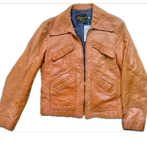 Reed Genuine Leather Jacket – Tan Caramel Color Classic Style - Picture 7 of 8